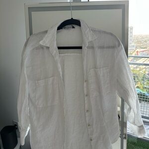 Zara Linen White Casual Button Down Shirt